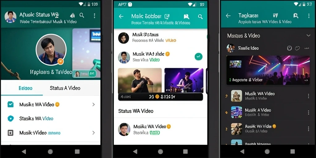 Antarmuka aplikasi API77 dengan berbagai pilihan video status