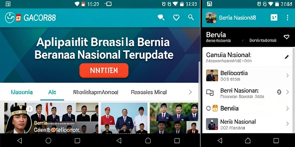 Antarmuka aplikasi GACOR88 menampilkan berita nasional terkini dengan desain yang menarik.
